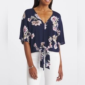 NWT | LUQ | Rhee Tie Front Top | Navy Blue & Floral | Size: Medium
